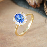 1.5 Carat Classic Halo Lab Grown Sapphire Ring Oval Shaped Engagement Ring